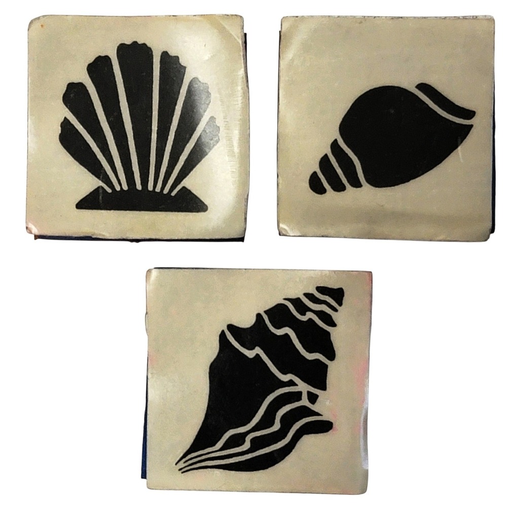 VTG Seashell Rubber Stamp Set 3‎ Pc Foam Mini Nautical Coastal Scallop Conch